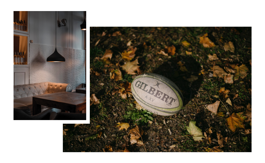 image of rugby ball and kitchen